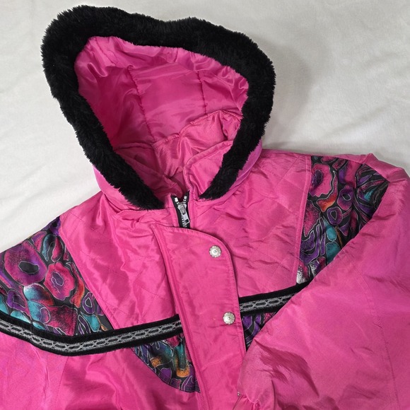 Vintage 90's Paramount Kids Large 12-14 Neon Pink Winter Ski Jacket Retro Cinch - Picture 1 of 16